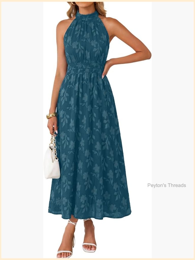 Burnout Floral Halter Maxi Dress With Pockets